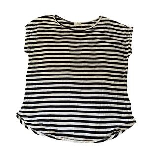 Rebel Society Black White Striped Short Sleeve Scoop Neck Curved‎ Hem Top L